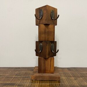 Rustic Brown Solid Wood Mug Stand, 8 Hooks